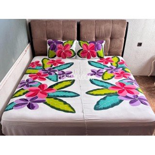 Hot Sale Rayon Bedsheet Floral Design Hand Painted High Quality